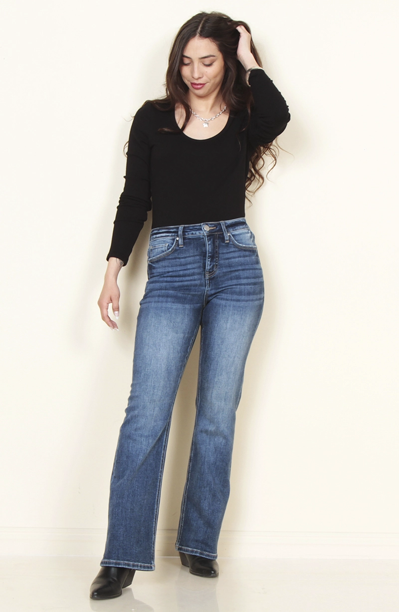 JEANS MUJER RECTO TIRO ALTO PRETINA BASICA 1 BOTON - 3
