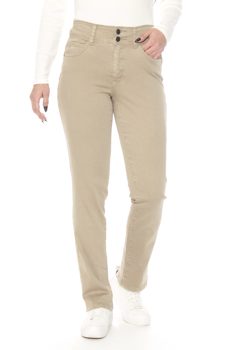 PANTALON RECTO TIRO ALTO PRETINA MEDIA 2 BOTONES PUSH UP - 1