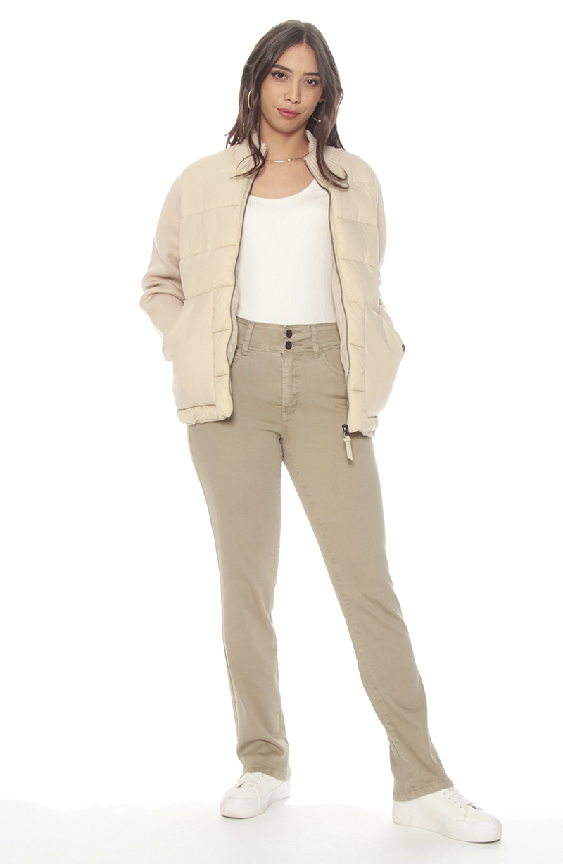 PANTALON RECTO TIRO ALTO PRETINA MEDIA 2 BOTONES PUSH UP - 5