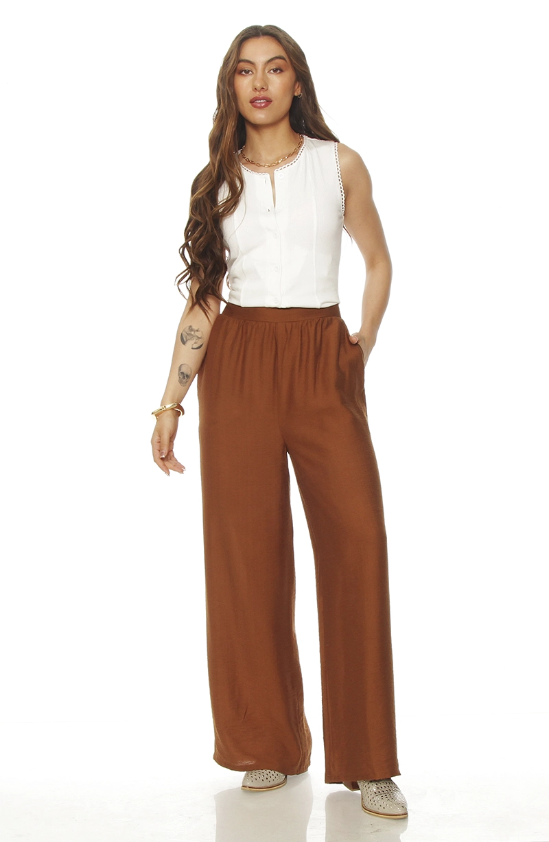 PANTALON WIDE LEG TIRO ALTO CON PRETINA ELASTICADA - 3