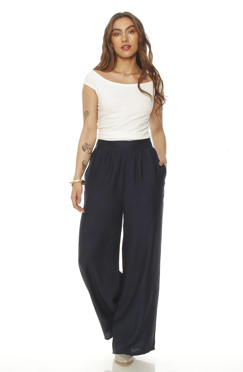 PANTALON WIDE LEG TIRO ALTO CON PRETINA ELASTICADA - 3