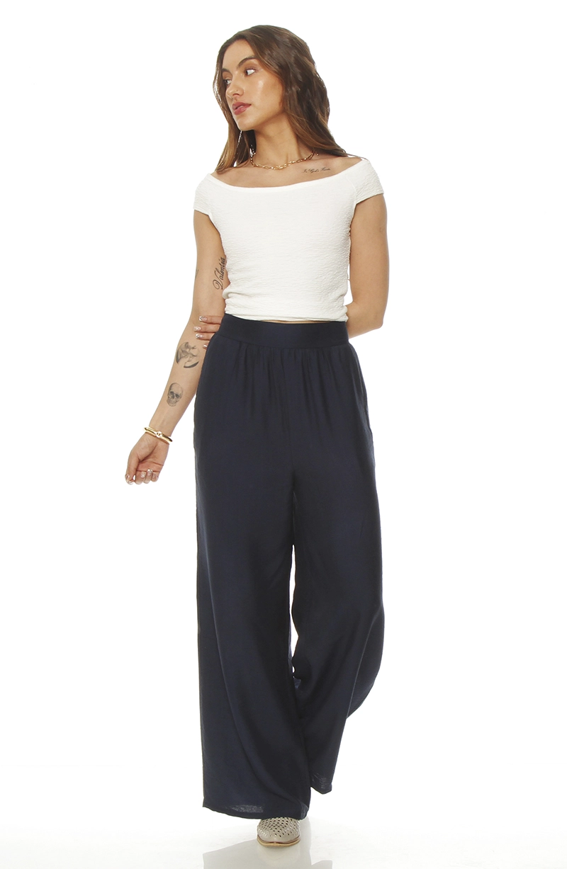 PANTALON WIDE LEG TIRO ALTO CON PRETINA ELASTICADA - 4