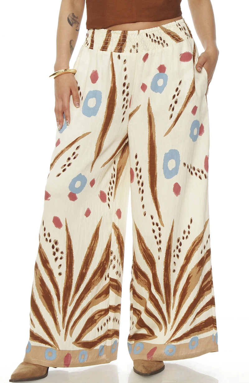 PANTALON WIDE LEG ESTAMPADO TIRO ALTO PRETINA ELASTICADA - 1