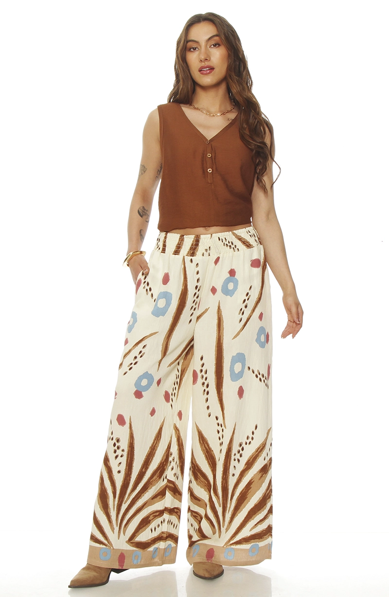 PANTALON WIDE LEG ESTAMPADO TIRO ALTO PRETINA ELASTICADA - 3