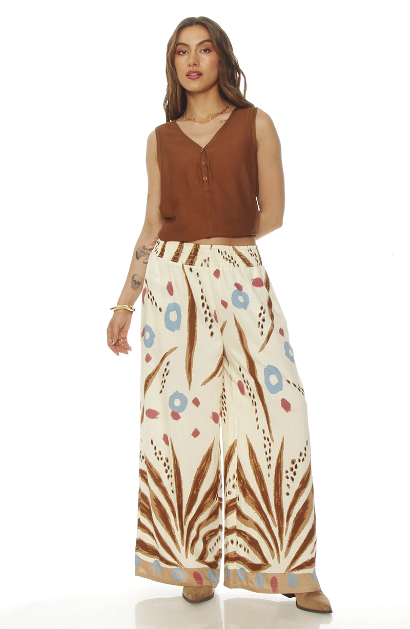 PANTALON WIDE LEG ESTAMPADO TIRO ALTO PRETINA ELASTICADA - 4