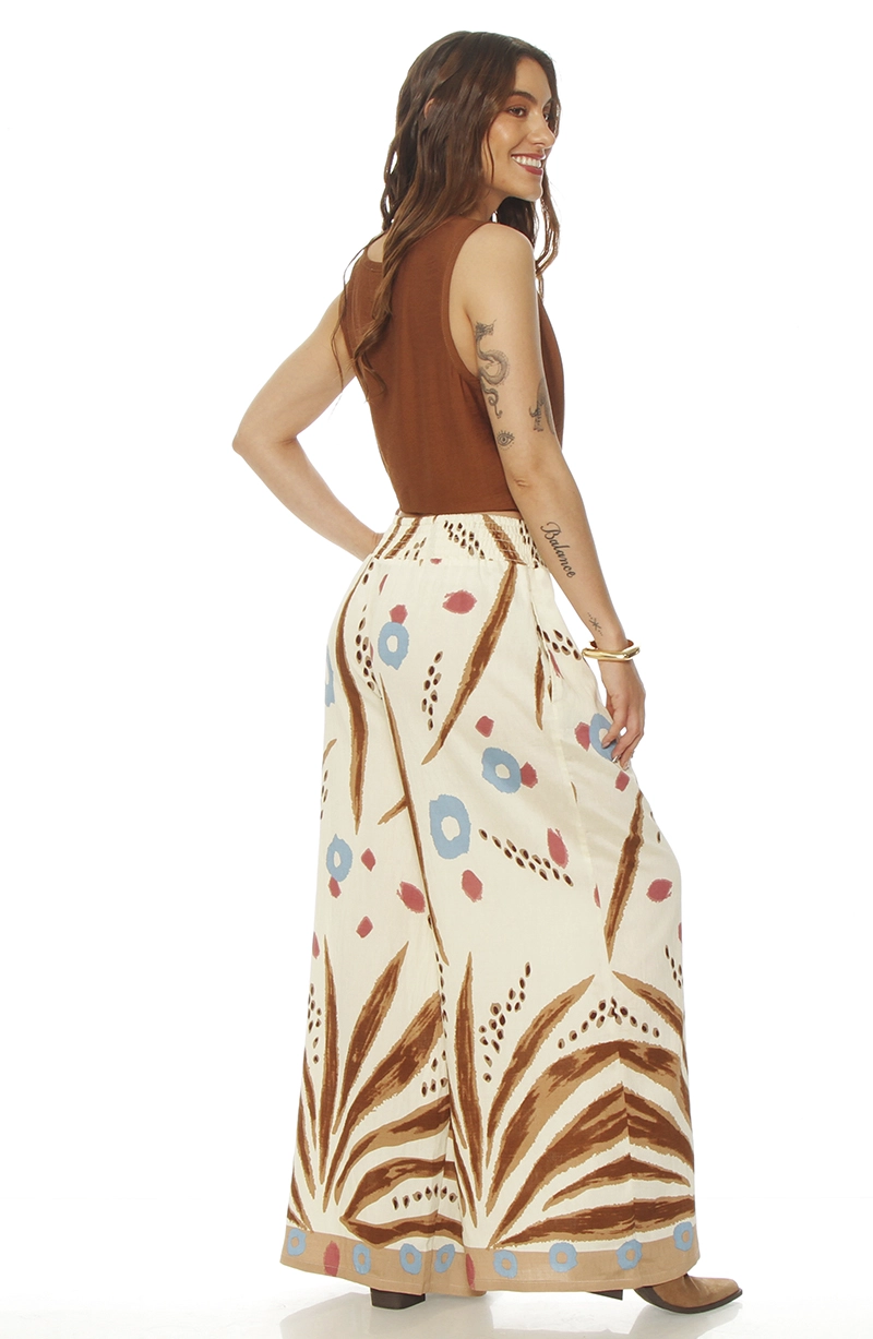 PANTALON WIDE LEG ESTAMPADO TIRO ALTO PRETINA ELASTICADA - 6
