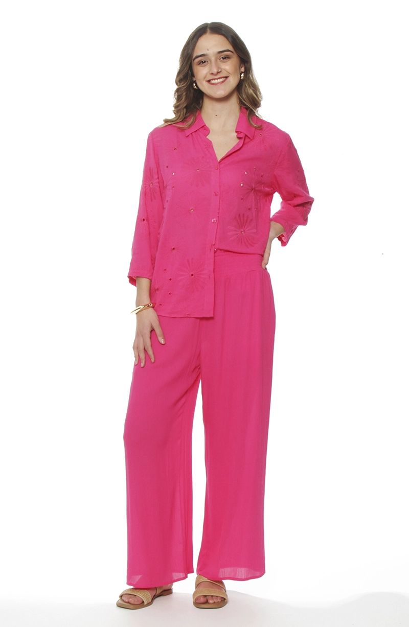 PANTALON WIDE LEG TIRO ALTO PRETINA ELASTICADA - 3