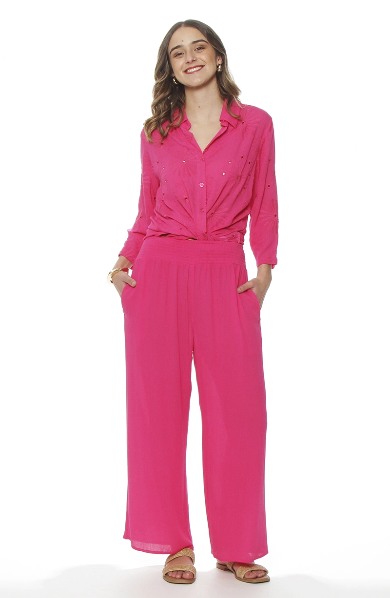 PANTALON WIDE LEG TIRO ALTO PRETINA ELASTICADA - 4