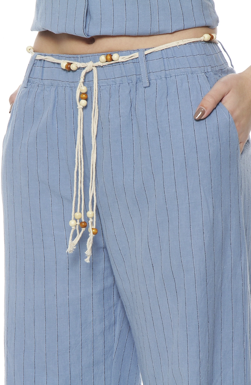 PANTALON WIDE LEG LINO LISTADO CON CINTURA ELASTICADA - 2