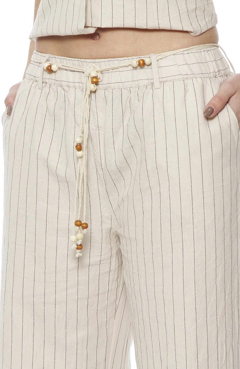 PANTALON WIDE LEG LINO LISTADO CON CINTURA ELASTICADA - 2