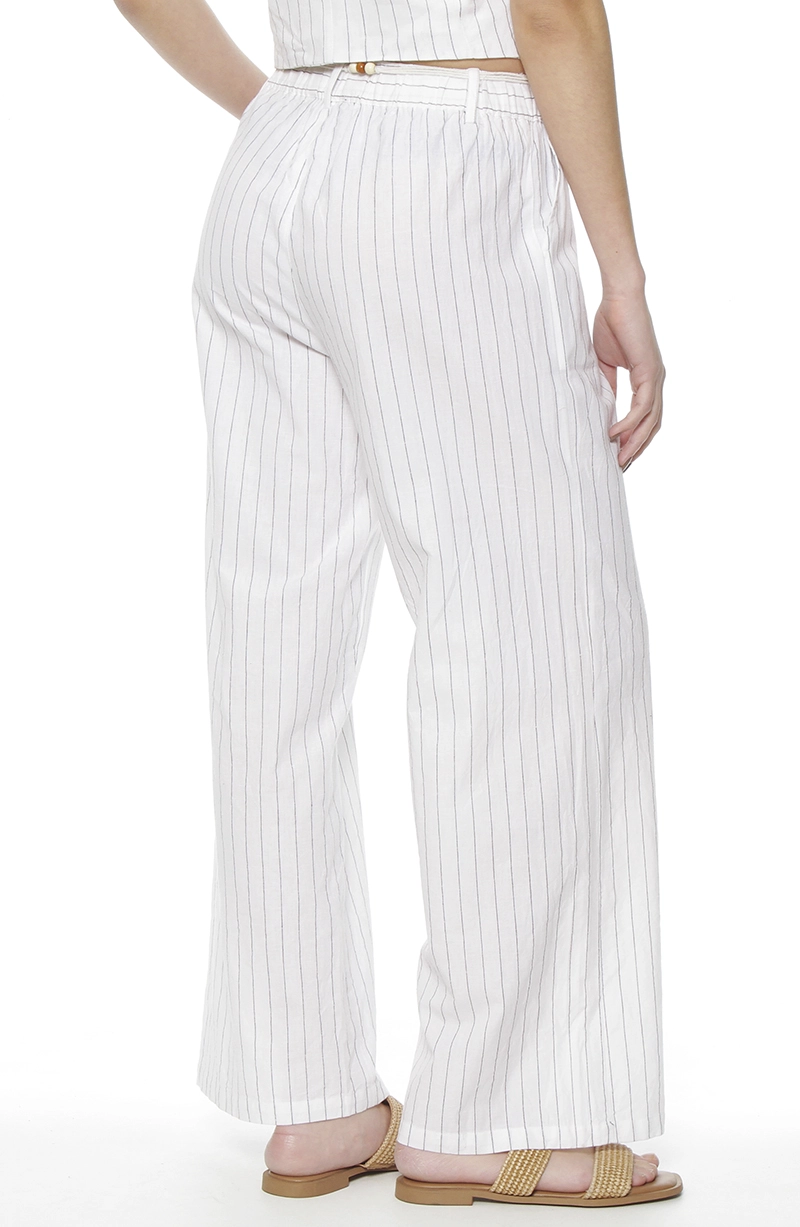 PANTALON WIDE LEG LINO LISTADO CON CINTURA ELASTICADA - 5