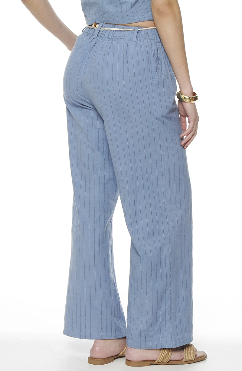 PANTALON WIDE LEG LINO LISTADO CON CINTURA ELASTICADA - 5