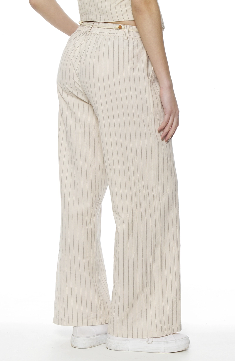 PANTALON WIDE LEG LINO LISTADO CON CINTURA ELASTICADA - 5