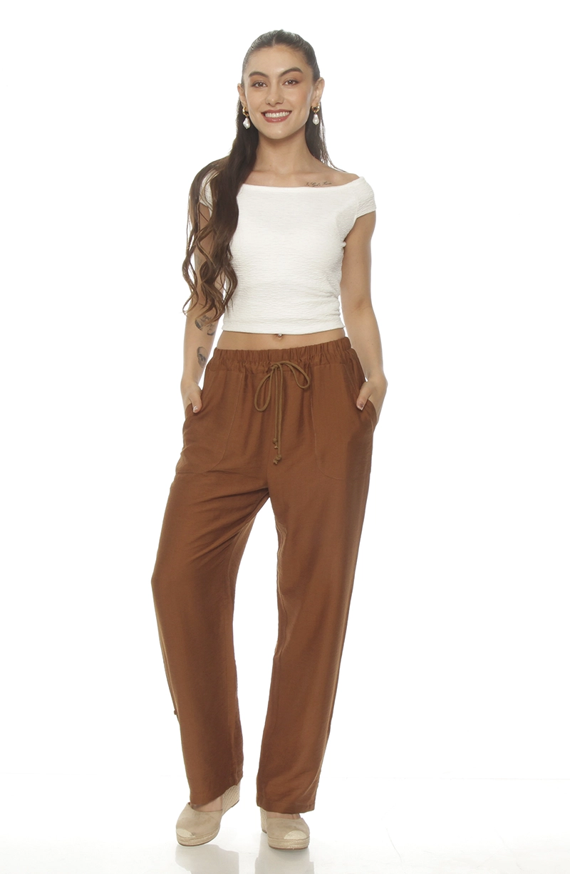 PANTALON WIDE LEG CARGO TIRO ALTO PRETINA ELASTICADA Y LAZO - 3