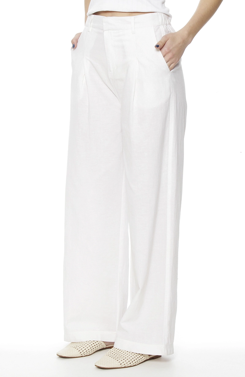PANTALON WIDE LEG LINO TIRO ALTO PRETINA BASICA - 1