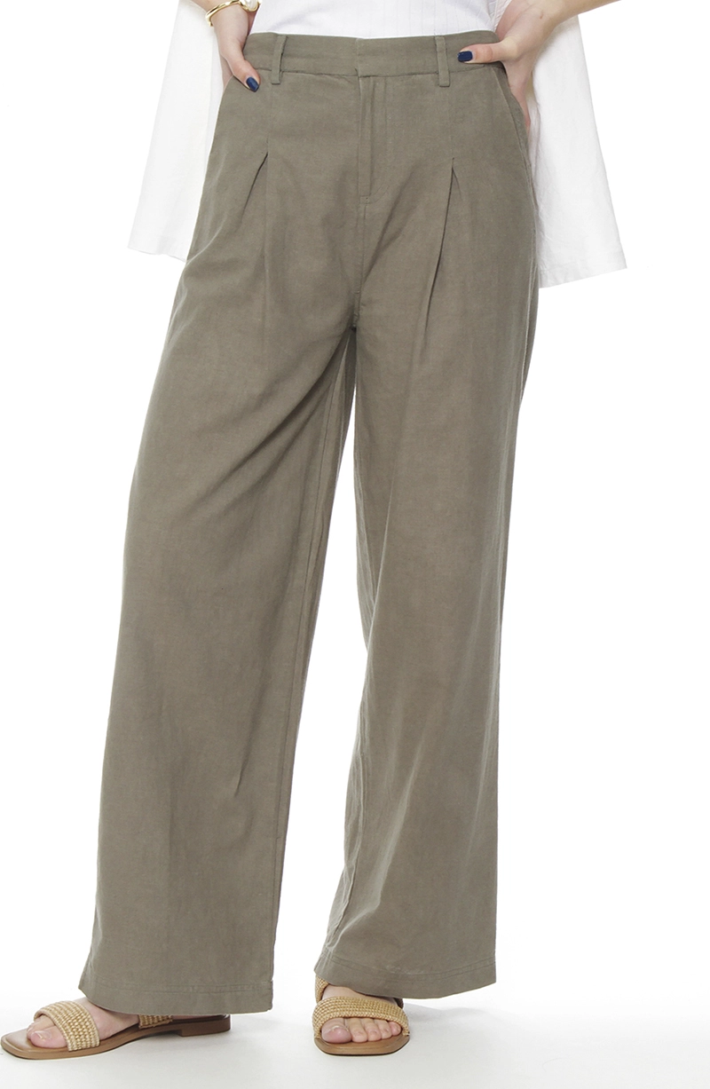 PANTALON WIDE LEG LINO TIRO ALTO PRETINA BASICA - 1