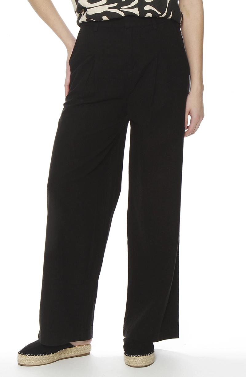 PANTALON WIDE LEG LINO TIRO ALTO PRETINA BASICA - 1