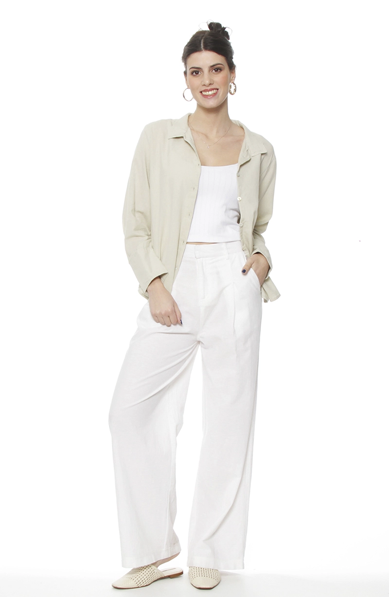 PANTALON WIDE LEG LINO TIRO ALTO PRETINA BASICA - 3