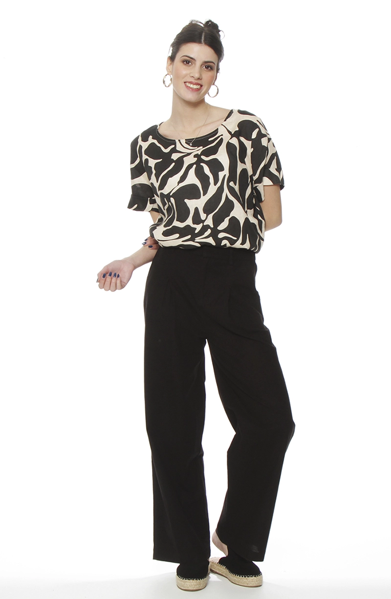 PANTALON WIDE LEG LINO TIRO ALTO PRETINA BASICA - 3