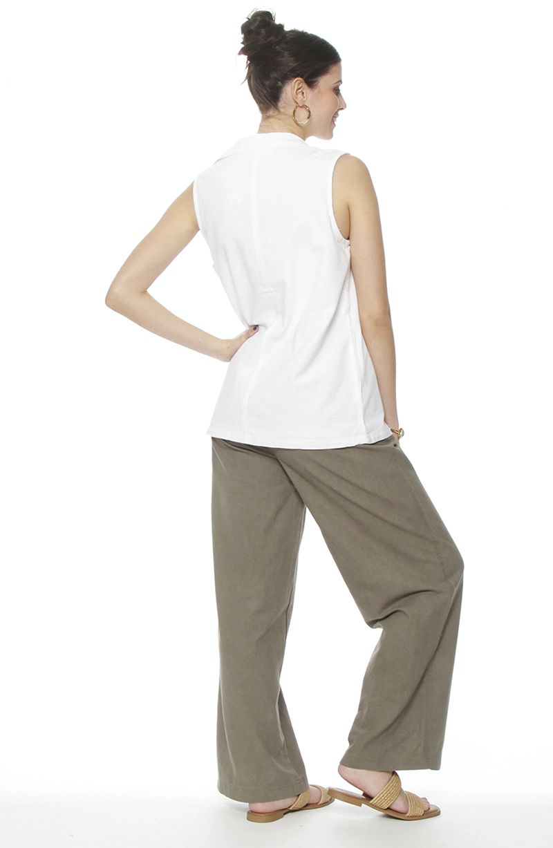 PANTALON WIDE LEG LINO TIRO ALTO PRETINA BASICA - 4