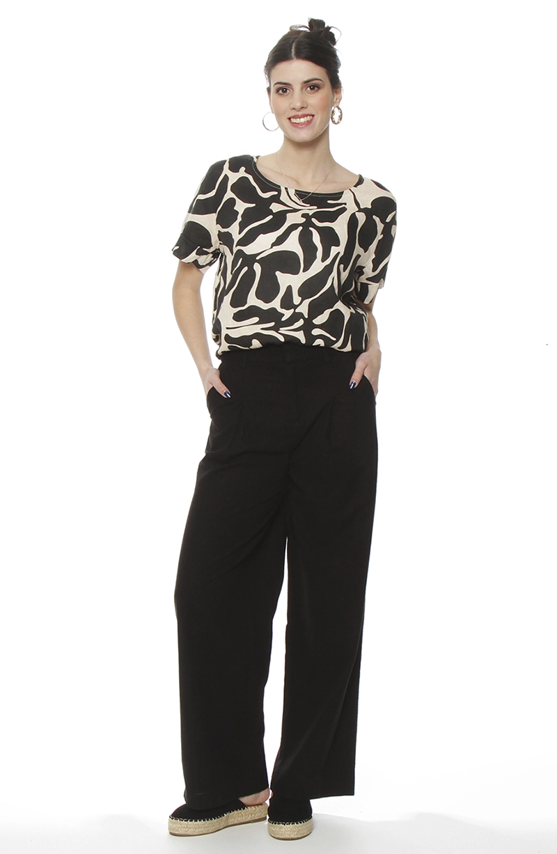 PANTALON WIDE LEG LINO TIRO ALTO PRETINA BASICA - 4
