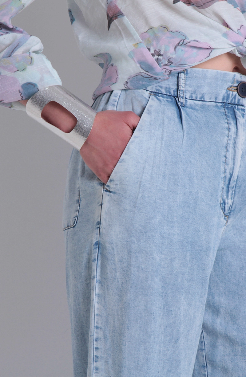 PANTALON TENCEL WIDE LEG TIRO ALTO PRETINA BASICA 1 BOTON - 2