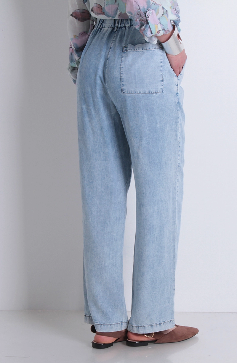 PANTALON TENCEL WIDE LEG TIRO ALTO PRETINA BASICA 1 BOTON - 4