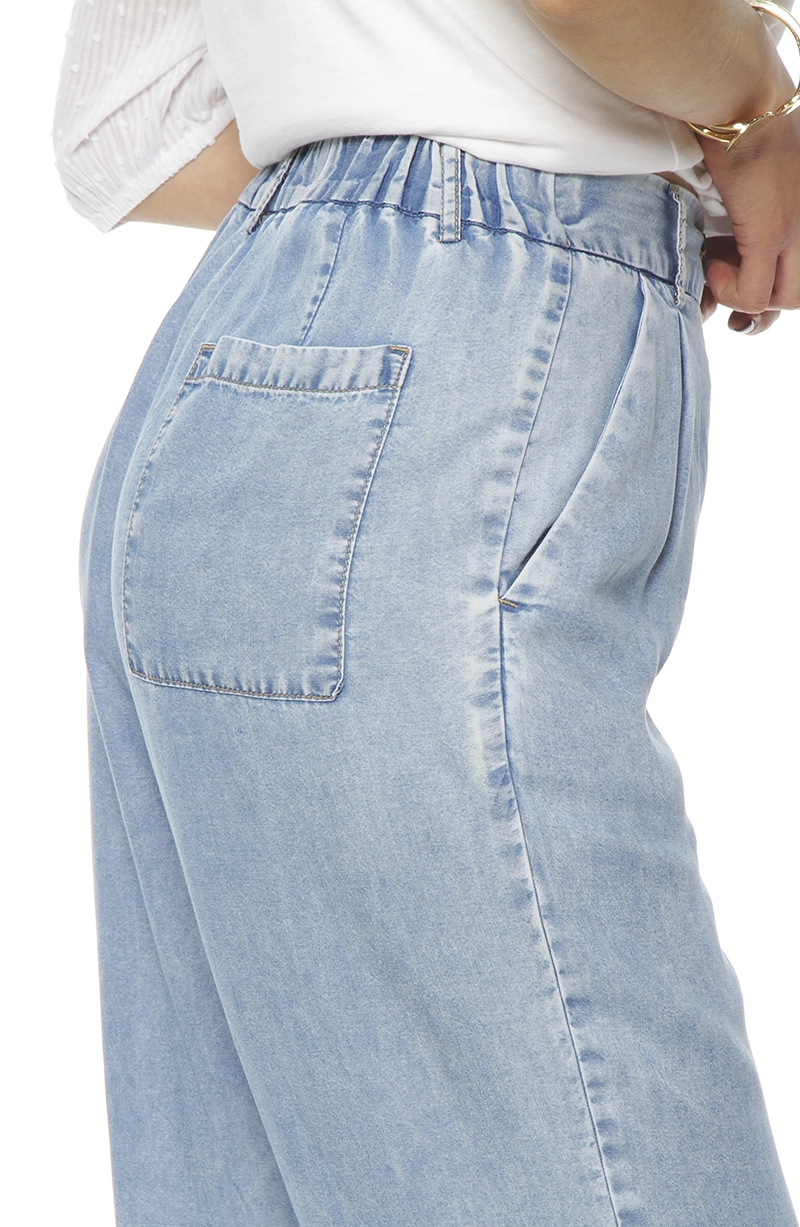 PANTALON TENCEL WIDE LEG TIRO ALTO PRETINA BASICA 1 BOTON - 5