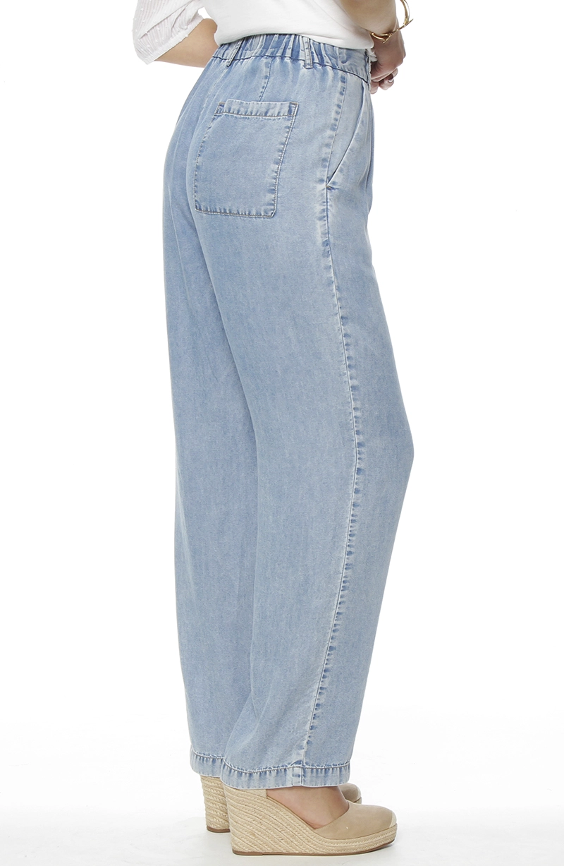 PANTALON TENCEL WIDE LEG TIRO ALTO PRETINA BASICA 1 BOTON - 6