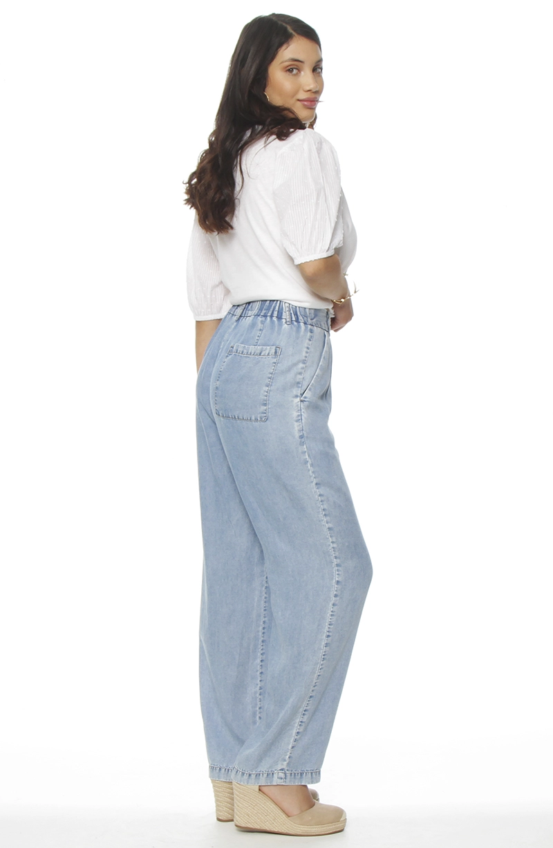 PANTALON TENCEL WIDE LEG TIRO ALTO PRETINA BASICA 1 BOTON - 7