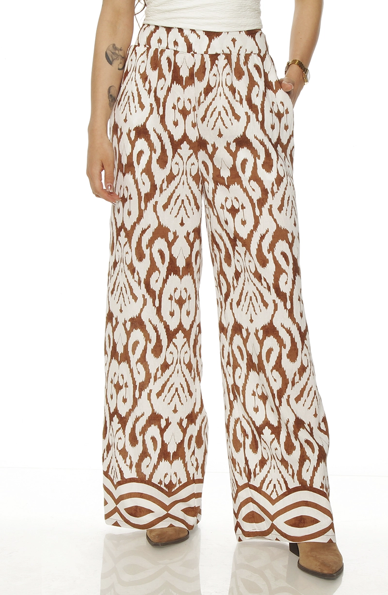 PANTALON WIDE LEG ESTAMPADO TIRO ALTO PRETINA ELASTICADA - 1