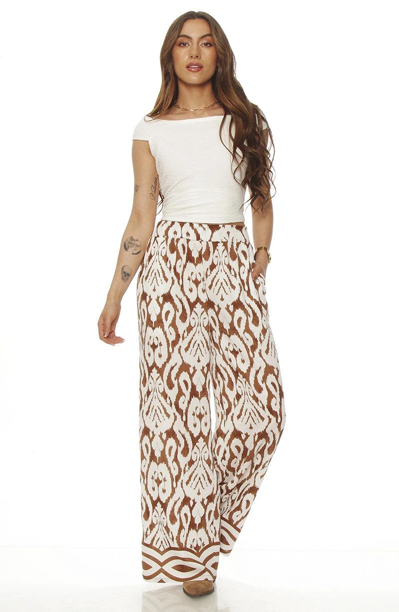 PANTALON WIDE LEG ESTAMPADO TIRO ALTO PRETINA ELASTICADA - 3
