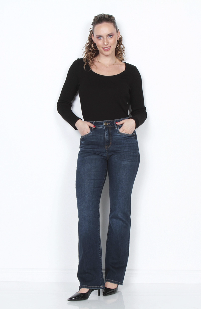 JEANS MUJER RECTO TIRO ALTO PRETINA BASICA 1 BOTON - 4
