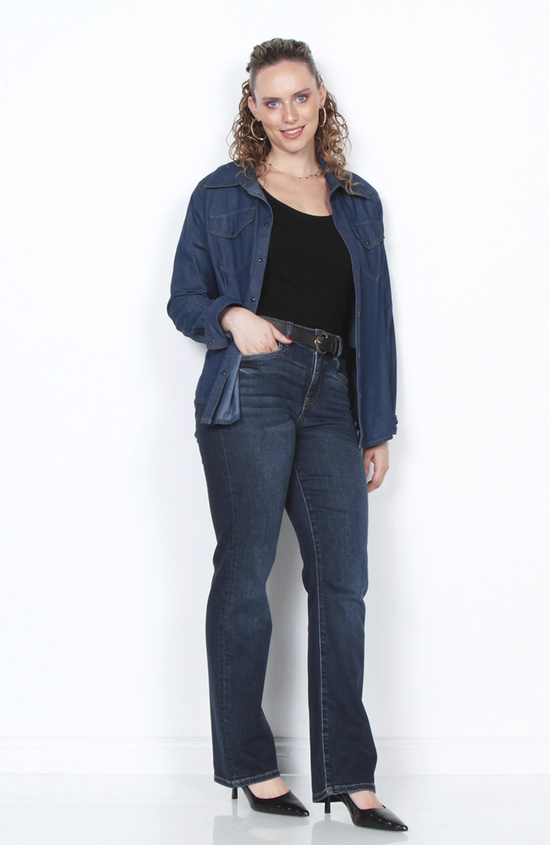JEANS MUJER RECTO TIRO ALTO PRETINA BASICA 1 BOTON - 5