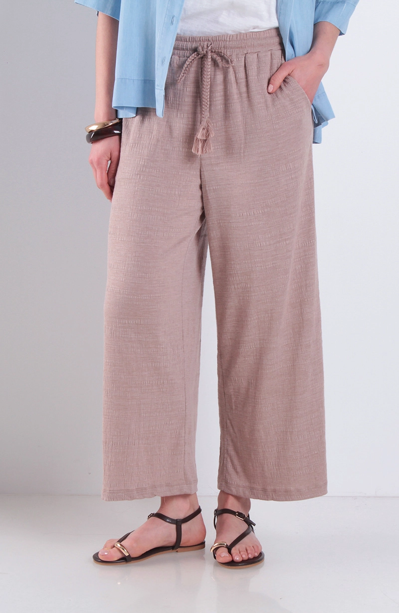 PANTALON WIDE LEG TIRO ALTO PRETINA BASICA ELASTICADA - 1
