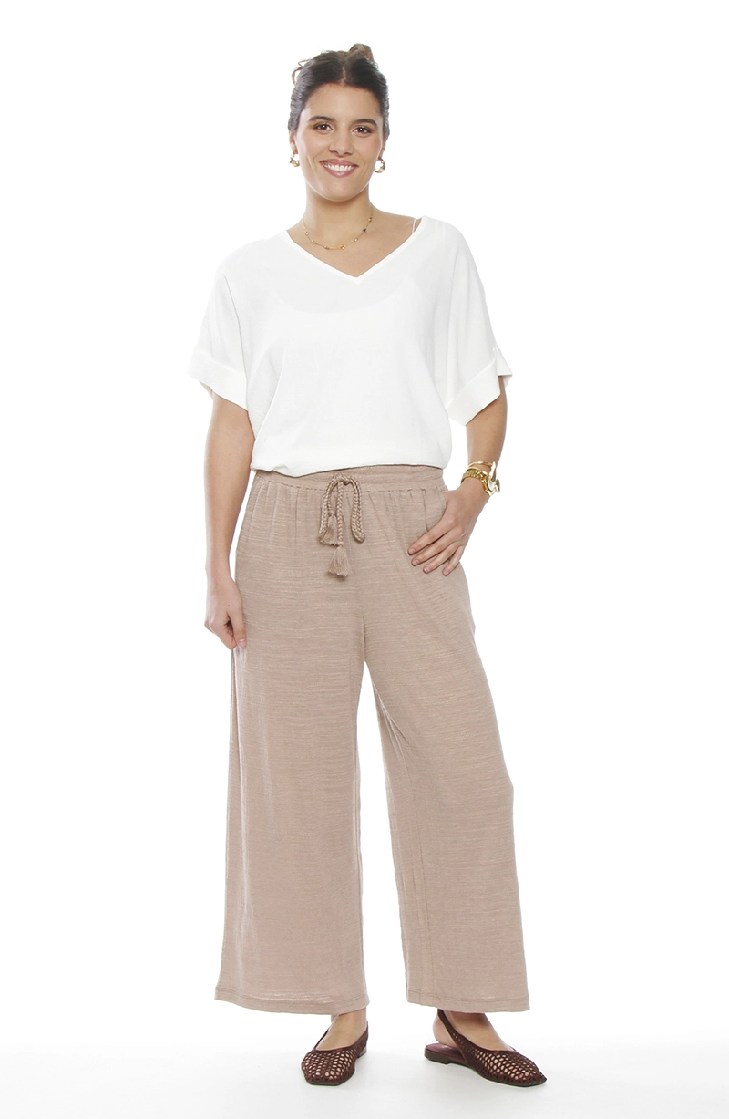 PANTALON WIDE LEG TIRO ALTO PRETINA BASICA ELASTICADA - 3