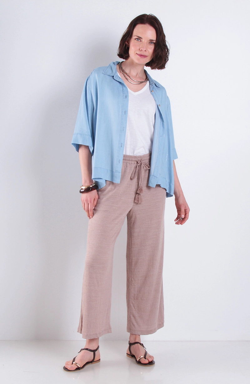 PANTALON WIDE LEG TIRO ALTO PRETINA BASICA ELASTICADA - 3