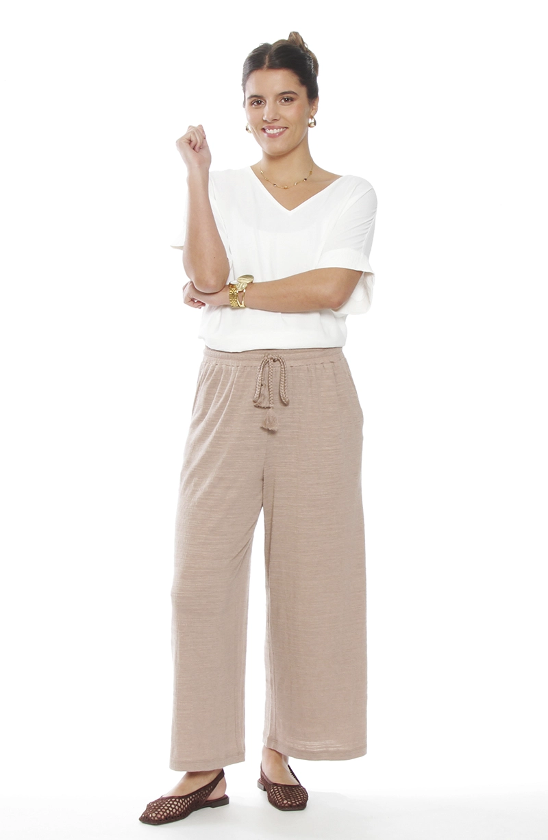 PANTALON WIDE LEG TIRO ALTO PRETINA BASICA ELASTICADA - 4