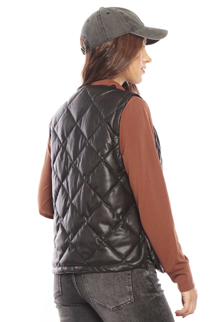 PARKA SIN MANGA CUERO ECOLOGICO CON CIERRE Y EN BOLSILLOS - 6