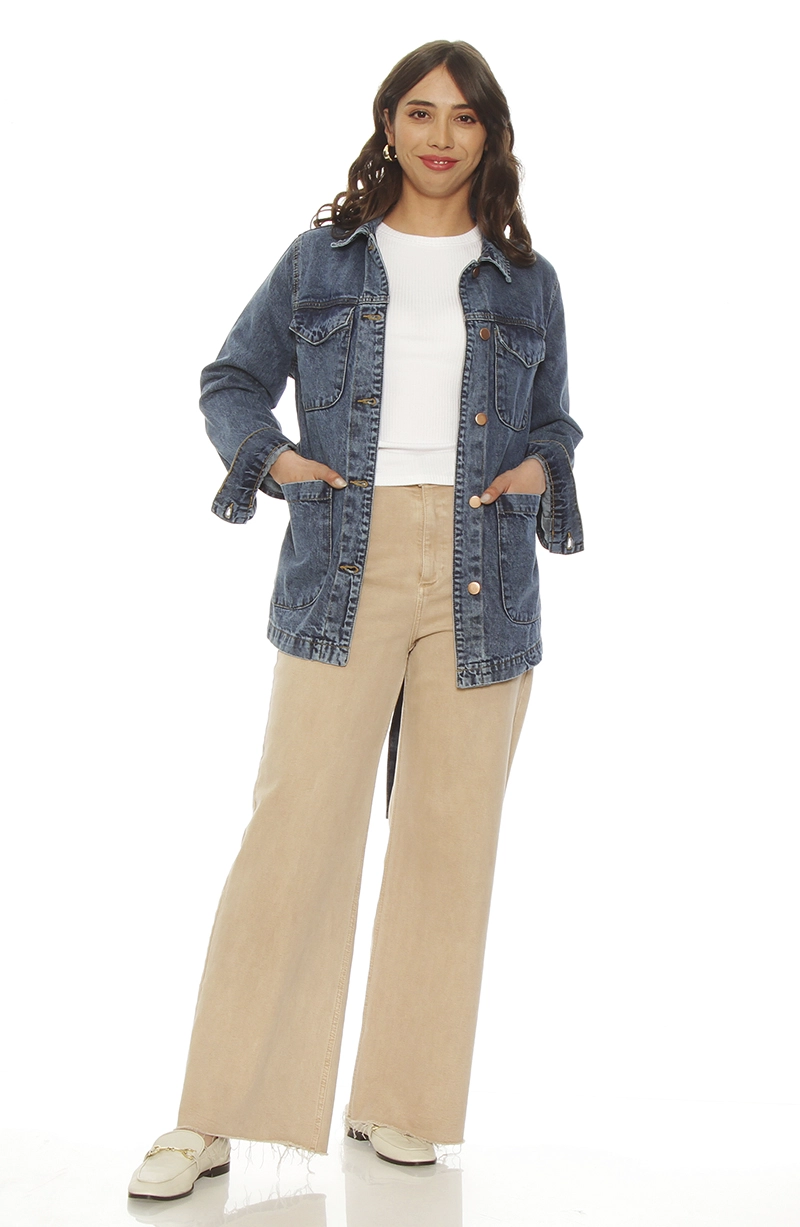 CHAQUETA DENIM ABOTONADA EN DELANTERO CON LAZO EN CINTURA - 5