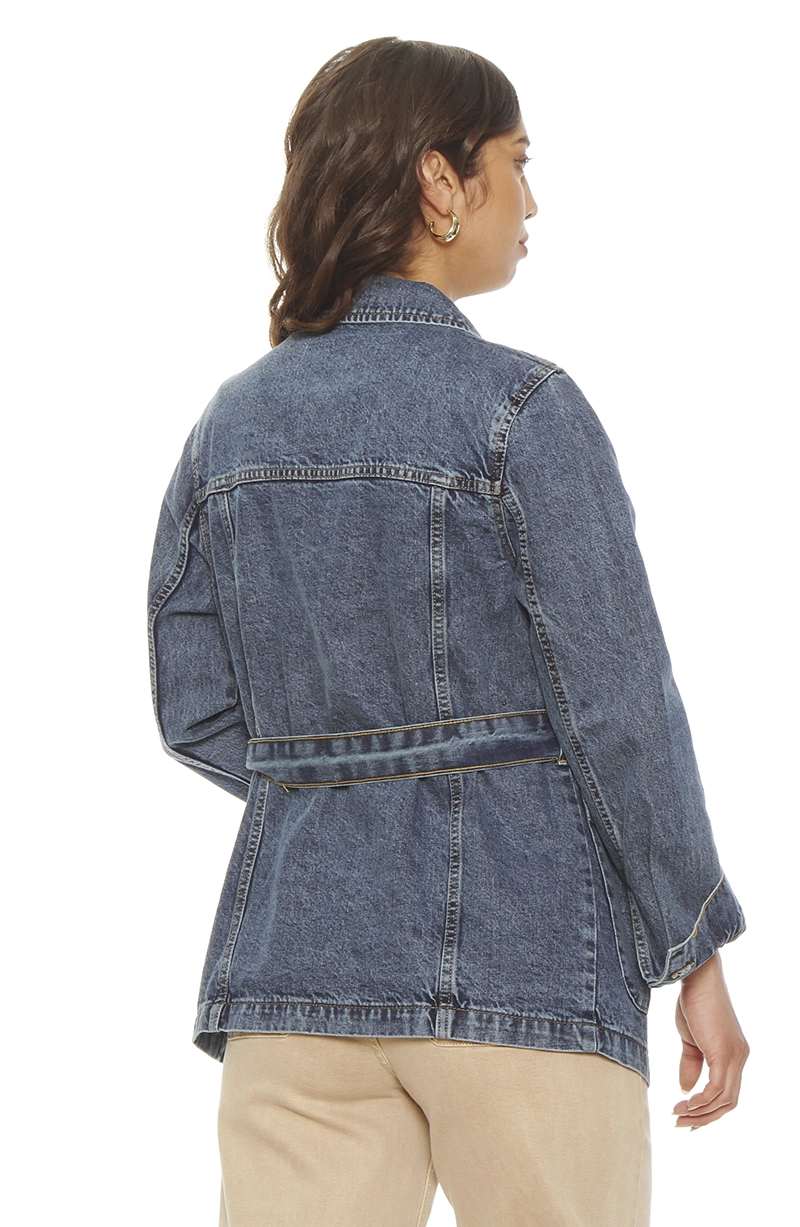 CHAQUETA DENIM ABOTONADA EN DELANTERO CON LAZO EN CINTURA - 6
