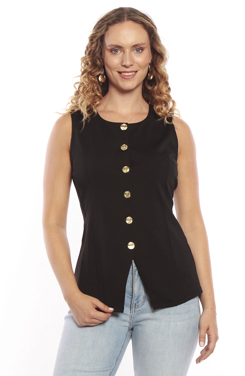 VEST ESCOTE REDONDO Y BOTONES DORADO - 1