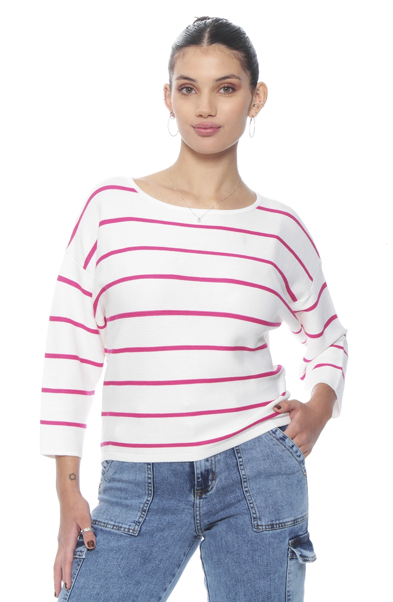 SWEATER MANGA 3/4 LISTADO CUELLO BOTE - 1