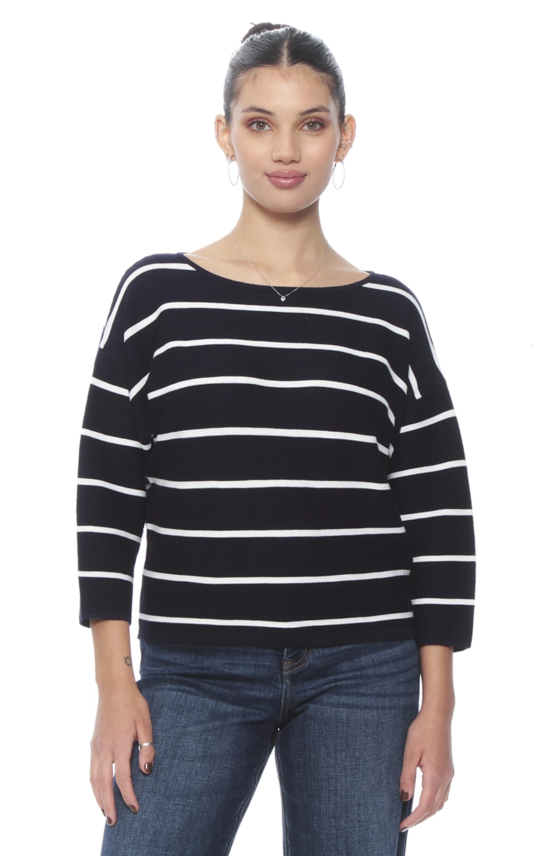 SWEATER MANGA 3/4 LISTADO CUELLO BOTE - 1