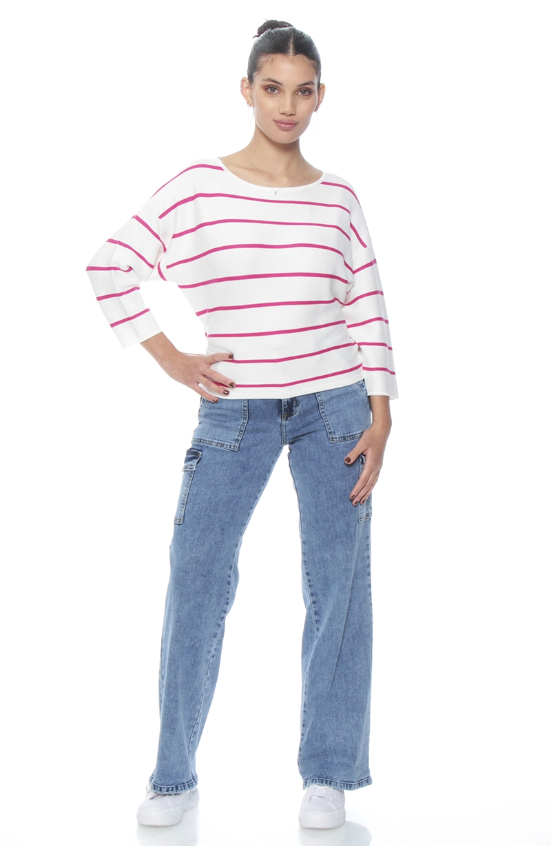 SWEATER MANGA 3/4 LISTADO CUELLO BOTE - 4