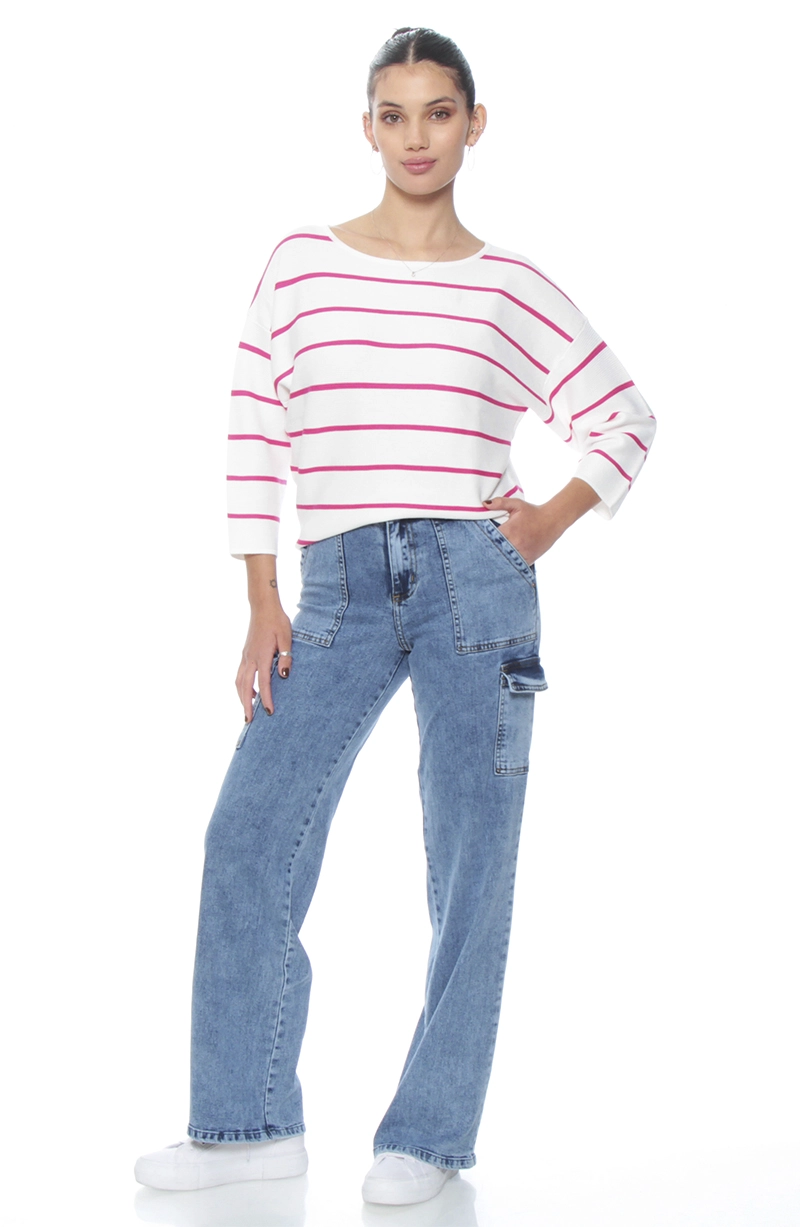 SWEATER MANGA 3/4 LISTADO CUELLO BOTE - 5