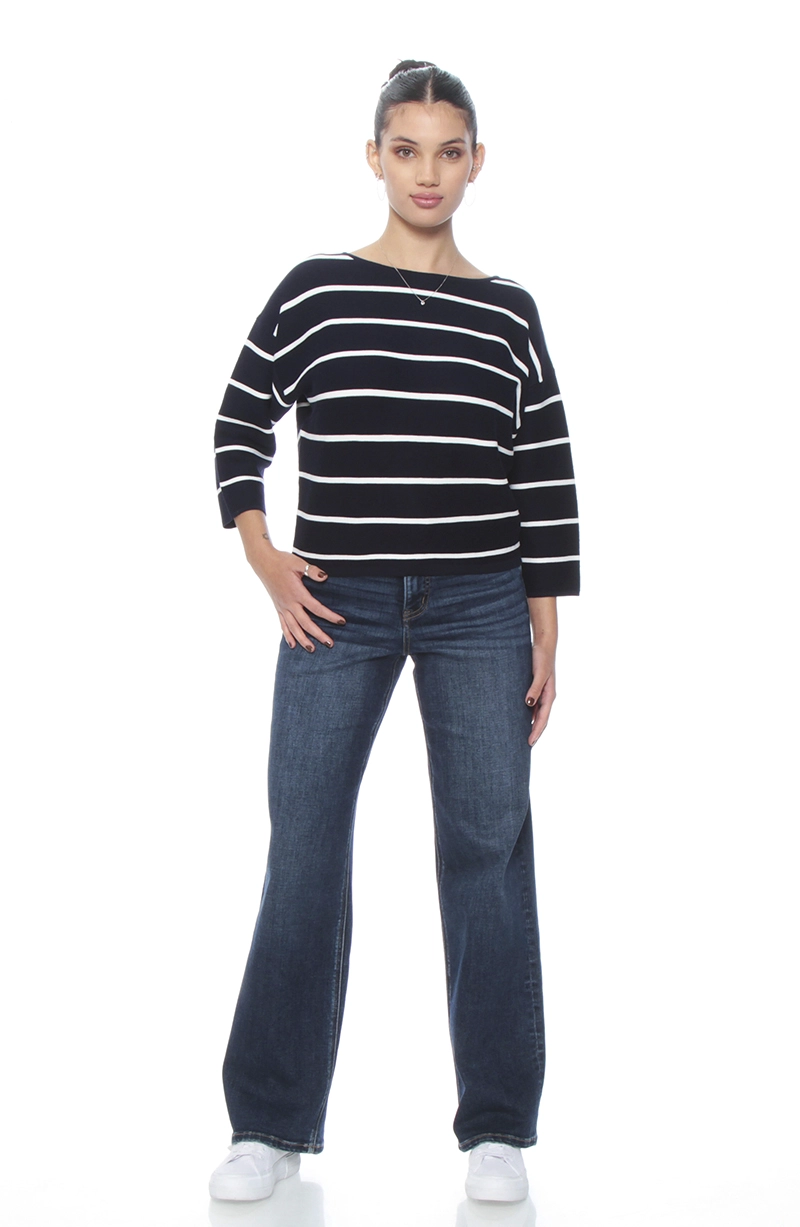SWEATER MANGA 3/4 LISTADO CUELLO BOTE - 5