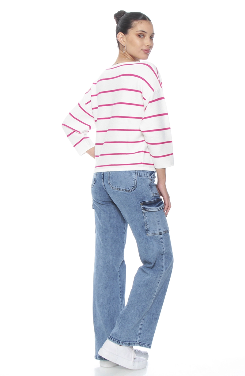 SWEATER MANGA 3/4 LISTADO CUELLO BOTE - 6