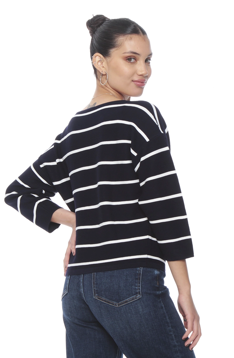 SWEATER MANGA 3/4 LISTADO CUELLO BOTE - 6