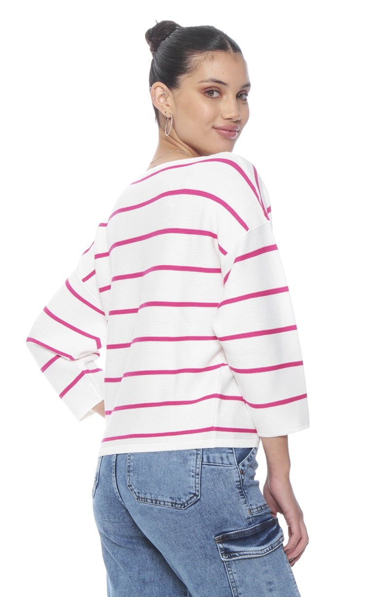SWEATER MANGA 3/4 LISTADO CUELLO BOTE - 7